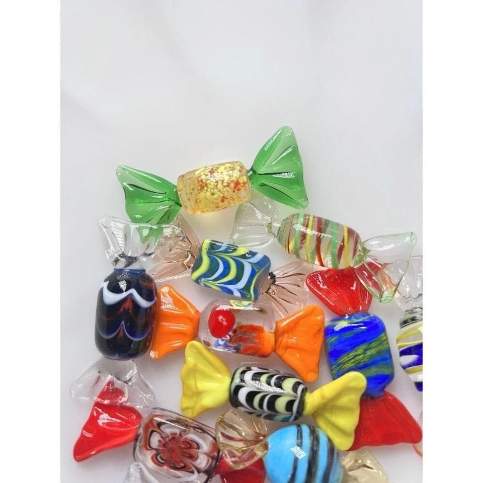 Piezas de caramelo de vidrio de colección soplado a mano en multicolor estilo Murano de 2" de largo. 11 Piezas Foto 4 de 4