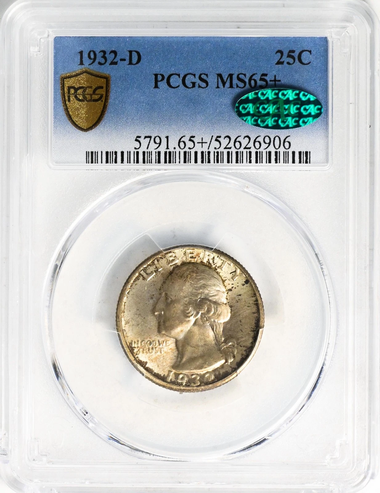 1932-D WASHINGTON 25C PCGS MS 65+