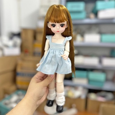 30cm Height Girl Doll with Makeup Face Dress Shoes Straight Wig Lifelike BJD Toy