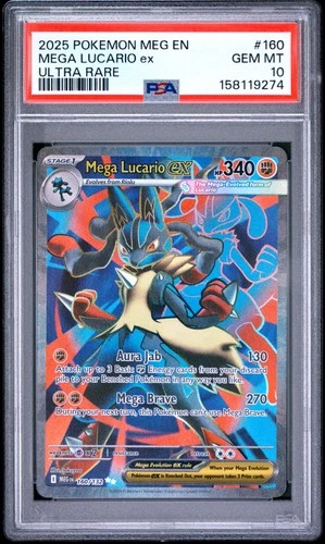 2025 POKEMON MEG EN-MEGA EVOLUTION ULTRA RARE #160 MEGA LUCARIO EX PSA 10