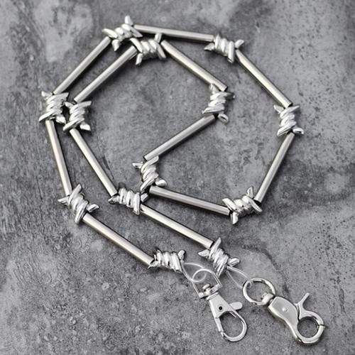 29" Heavy Metal Barbed Wire Silver Wallet Chain Punk Pants Chain Hip Hop Jewe QU - Imagen 8 de 12