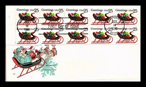 DR JIM STAMPS US COVER CHRISTMAS SLEIGH BOOKLET FDC HOUSE OF FARNAM CACHET