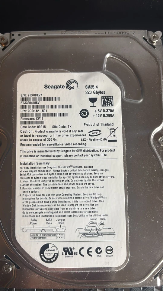Seagate 3.5" SATA HDD 320GB 7200RPM ST3320410SV (Tested) - Image 2 of 4