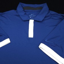Nike Dri-FIT Polo Mens L Blue White Short Sleeve Golf PERFORMANCE Stretch