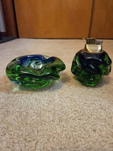 Murano Art Glass Smoking Set - Ashtray And Lighter