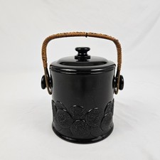 Black Glass Fenton Jar Ebony Macaroon Cookie Jar w/Lid #1681 Vintage Circa 1930