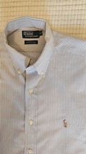 Polo Ralph Lauren Yarmouth Shirt Blue/White Striped Size 16 1/2 Flesh Pony
