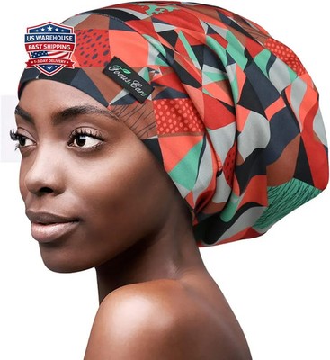 Adjustable Satin Lined Sleep Cap for Dreadlocks Curly Hair Large Head-Stay On Ov