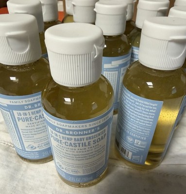 15 Bottles Dr. Bronner's 18-in-1 Pure-Castile Baby Unscented 2-oz Travel Size