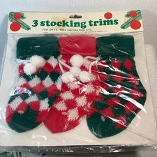 Vintage Mini Christmas Knitted Stockings Red Green White