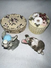 Lot of 2 Trinket Dishes With Covers And 2 Figurines
