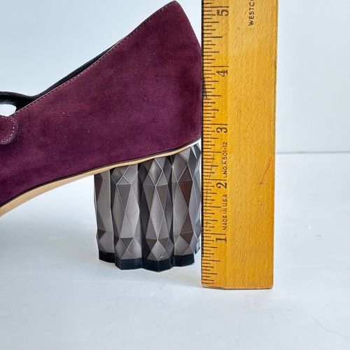 Salvatore Ferragamo Suede Mary Jane Pumps Block Heel Burgundy Size 10 C Narrow - Picture 14 of 14