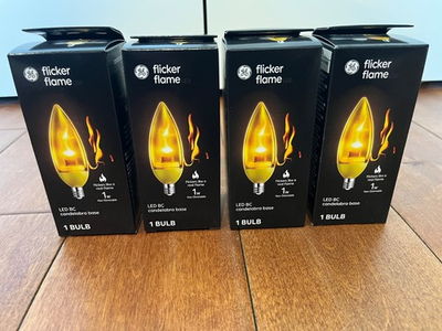 #ad GE Flicker Flame LED Candelabra Base E12 1600K 1W Warm Candlelight 4 Pack $19.99