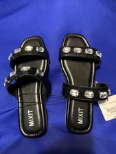 New Mixit BLACK slip on Sandals  size 7 NWT rhinestones Jcp
