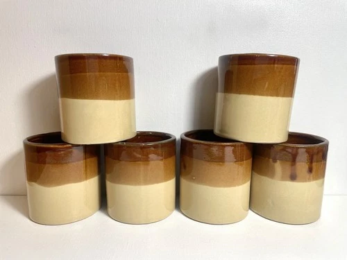 6 Vintage Handmade,3 Brown tones,Pottery,Stoneware,Tumblers Cups-Earthenware