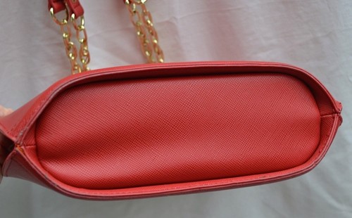 IVANKA TRUMP AUTH Women's Red Leather Bucket Gold Chain Handles Tote Handbag - Picture 6 of 12