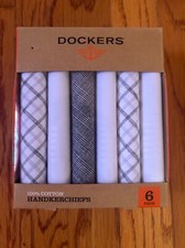 New DOCKERS by Levi Strauss 6 piece Men  s HANDKERCHIEFS 100 Cotton BLACK/WHITE