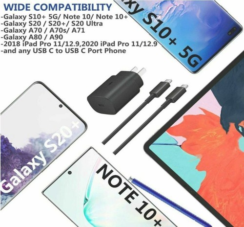 2 PACK 25w Type USB-C Super Fast Wall Charger+5FT Cable For Samsung S20 S21 5G - Zdjęcie 2 z 7