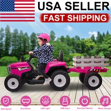 12V Kids Ride On Car Electric Tractor Rechargeable Toy Car w/ Trailer Remote USA
