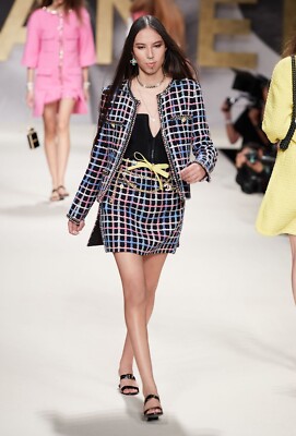 NWT CHANEL 22P MULTICOLOR CHECK CLASSIC TWEED JACKET FR34 | eBay