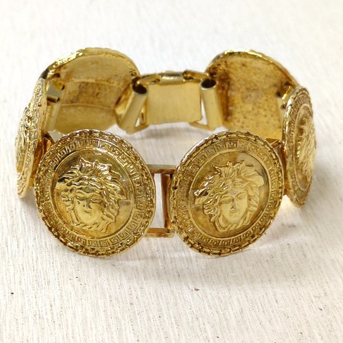 90's Vintage GIANNI VERSACE Gold Plated Bracelet Medusa Chain Bangle from Japan
