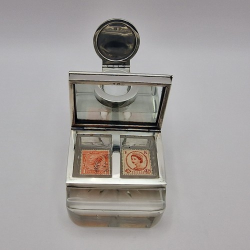 Antique Edwardian Solid Silver Mounted Glass Inkwell, Stamp Box & Pen Rest - Picture 8 of 24