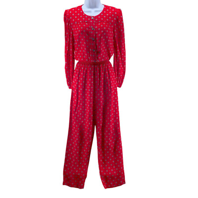 Vintage Taurus II Jumpsuit Size 10 Red Black Bandanna Print One Piece Romper