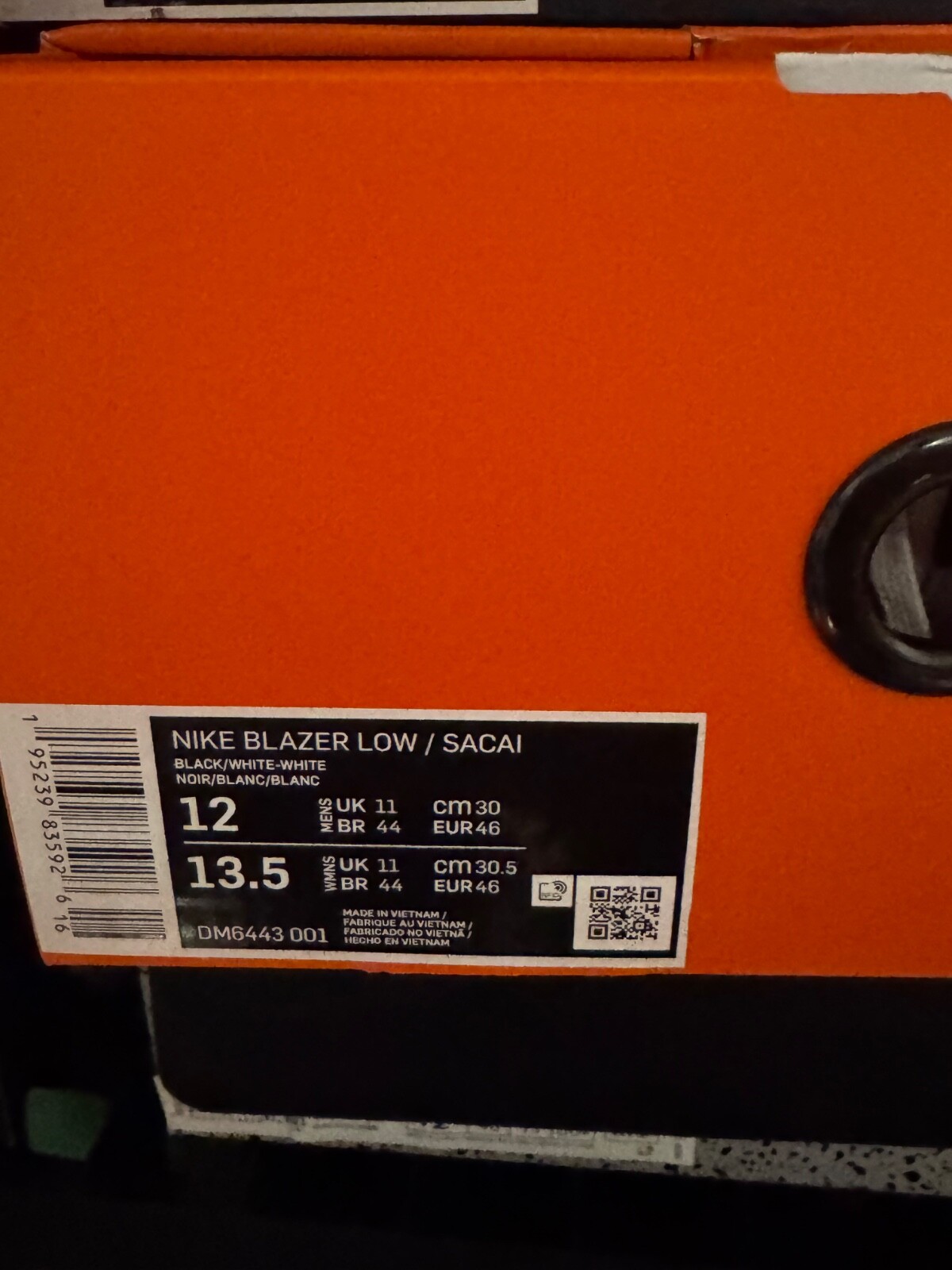 SACAI X NIKE Taglia 12 Nike sacai x blazer basso nero