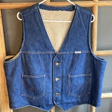 Wrangler Mens Blue Denim Sherpa Lined Vest, No Size Tag, 22" x 24" XL 