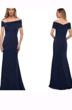NEW La Femme Off the Shoulder Navy Long Evening Gown Size 6