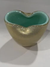 Vintage Murano Gold Flake And Blue / Green Bowl Planter Shell dish