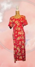 SAG HARBOR Size 8 Floral Dress Silky Satin Light Red Short Sleeves Women's 