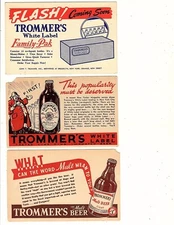 (3) Advertising Postcards - Brewery Trommer's White Label and Malt Beer