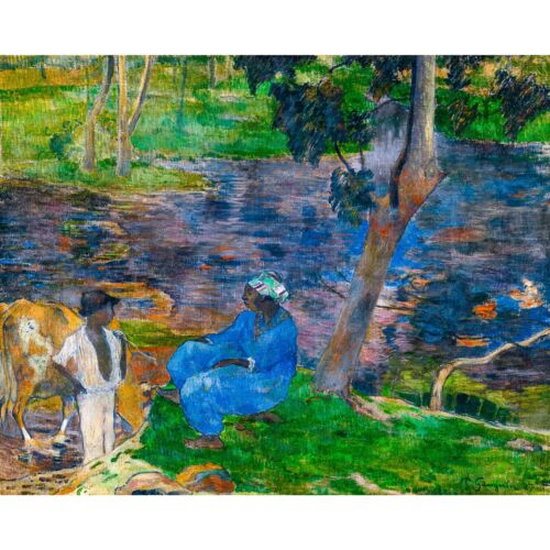"Paul Gauguin, Bancos del río en Martinica, papel artístico 100 % algodón, 32"" x 40" - Imagen 1 de 10