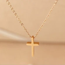 14K Rose Gold Stainless Steel Box Link Chain Necklace Cross Pendant Gift PE6
