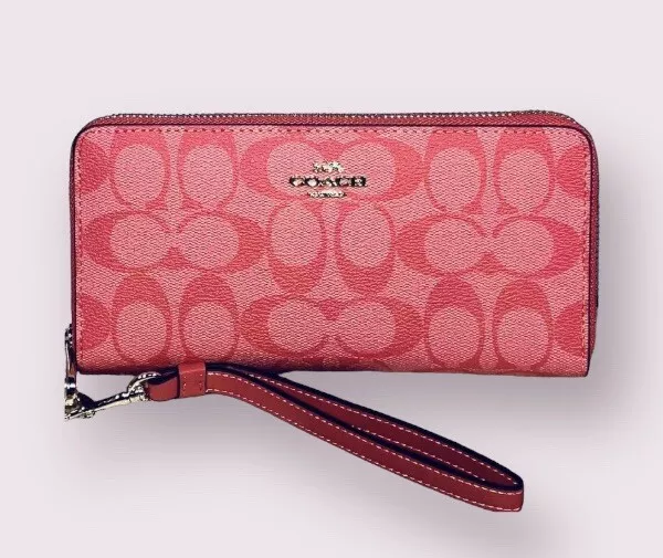 COACH,Zip-around Long wallet with Strap, C4452,Signature, Pink Lemonade, New