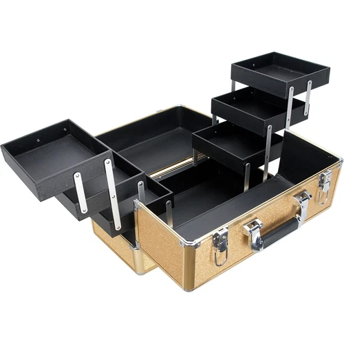 Professional Makeup Cosmetic Beauty Case Organizer, 6 Trays & 2 Brush Holders 