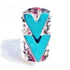 Chevron Howlite Turquoise Ring Hammered Silver Plated Cuff Band Double V Boho — photo 2