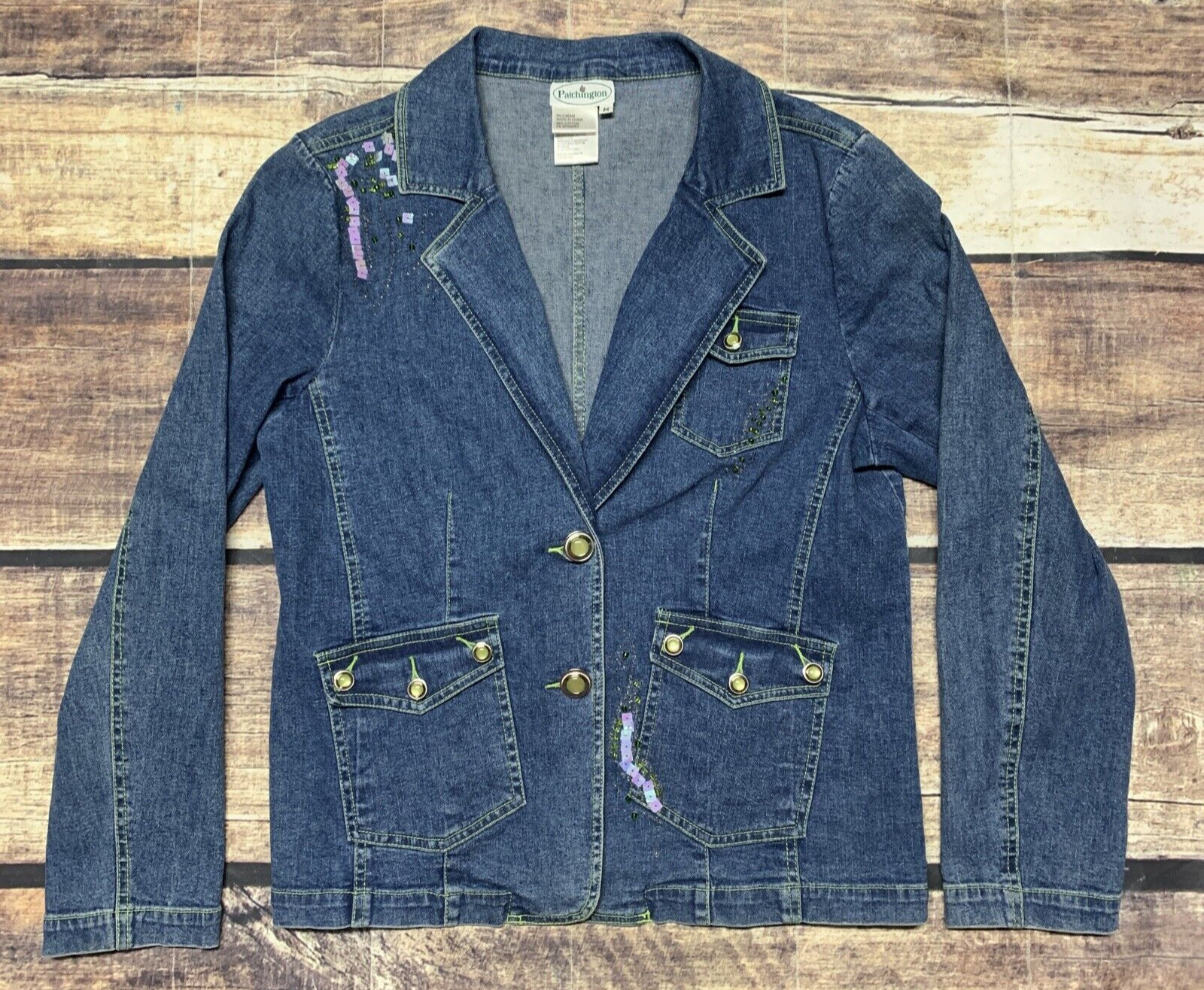 Patchington Denim Jacket Light Weight Gemmed Butt… - image 6