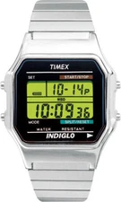 Timex T78587, Men's Digital Silvertone Expansion Band Watch, Indiglo, NEW