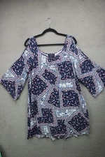 Naif Cold Shoulder 3/4 Bell Sleeve Dress-Size Large-Floral-Patchwork-Cottagecore