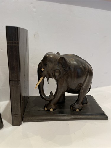 PAIR OF ANTIQUE CARVED EBONY ELEPHANT BOOKENDS - Picture 3 of 10