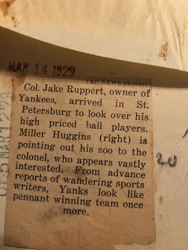 1929 NY Yankees Original Wire Photo-Owner Jacob Ruppert&Miller Huggins-Babe Ruth - Picture 4 of 6