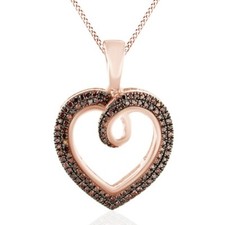 1/4 Ct Real Diamond Heart Pendant Necklace 14K Rose Gold Plated Sterlg For Women