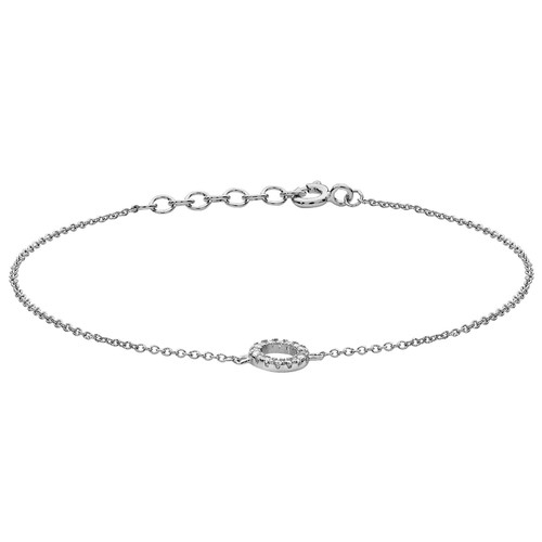 Bracelet En Argent 925 Plaqué Or 18K - Zircones - Motif Cercle Et Barre Texturé - Taille 7.25 Pouces