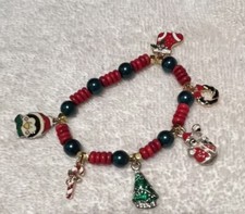 Christmas Beads Charms 8inch Stretchable Bracelet New Handmade