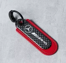 Real Carbon Fiber+Red Leather Keychain Key Fob Key Ring for Mercedes Benz AMG