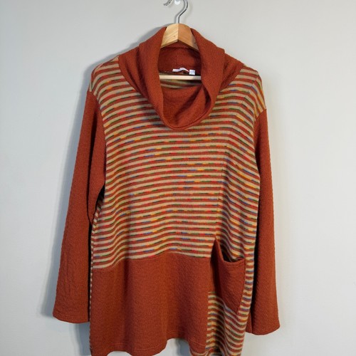 Kaktus Striped Sweater Pullover Tunic Women's Large Orange Made in Italy NWOT - Picture 4 of 14