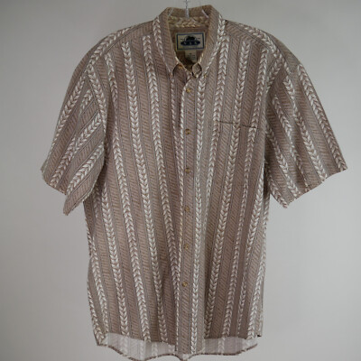 Vintage NAK Shirt M Gray Froral Button Up Short Sleeve Aloha 100% Cotton