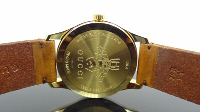 GUCCI G-Timeless Gold Tone Green & Red Bee Dial Leather Strap